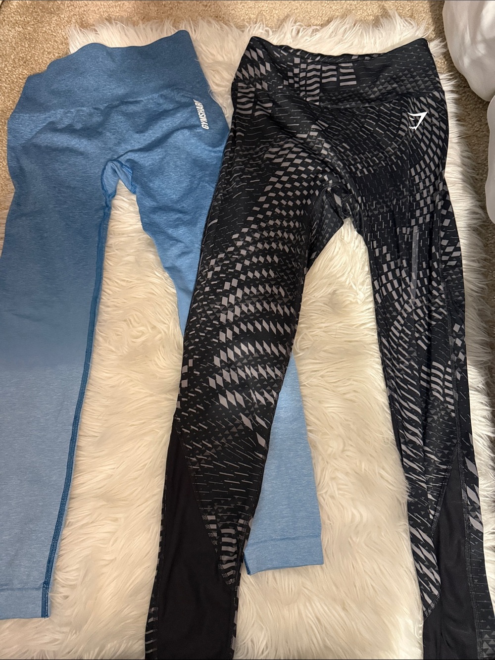 2/$20 Gymshark Black Geometric & Blue Solid Leggings Duo